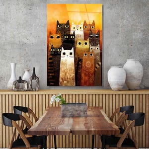 Tempered Glass Wall Art, Whimsical Cats Glass Wall Panel, Glass Artwork, Decorative Glass Art, Living Room Wall Decor, Bedroom Wall Art