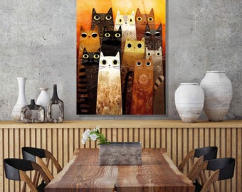 Whimsical Cats Tempered Glass Wall Art: Modern Feline Decor