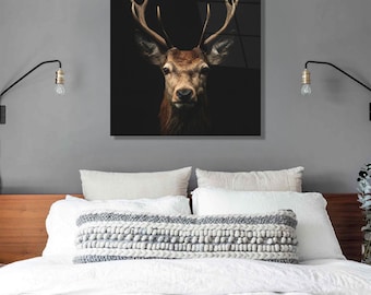 Majestic Deer Tempered Glass Wall Art: Modern Lodge Decor