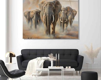 African Elephants Tempered Glass Wall Art: Safari Wildlife Decor