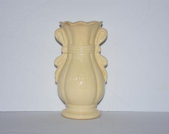 Vintage Yellow Ceramic Vase with Ribbon Detail | USA Pottery Style #705 | 7.5" Tall