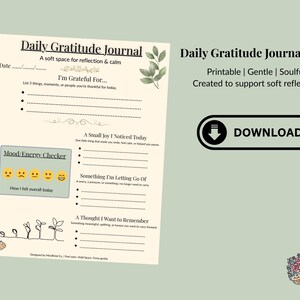 Tägliche Dankbarkeit Journal Seite | Druckbare Selbstfürsorge PDF | Mindfulness Reflection Sheet | A4 & US Letter Digitaler Download