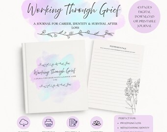 Working Through Grief Journal for Adults | Printable Grief Workbook PDF | Healing While Working Full Time | Career & Loss Reflection Journal