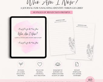 Digital Grief Journal | 40 Page Reflection Prompt Journal | Healing After Loss | Self Discovery Workbook | Printable Mental Health Journal