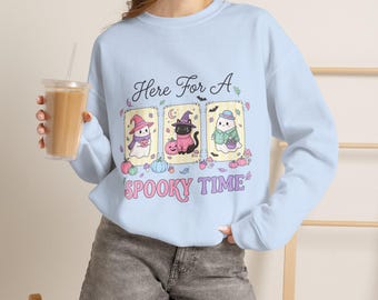 Here For A Spooky Time sweatshirt | cute pastel witches pumpkins Halloween