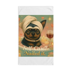Dog Self-Care Hand Towel, Cute Puppy Grooming Gift, Animal Lover Bathroom Decor, Pet Parent Spa Towel, Personalized Dog Lovers Towel