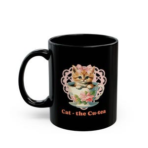 Cute Cat Mug, Cat Lover Gift, Tea Lovers Mug, Black Coffee Cup, Animal Themed Kitchen Decor