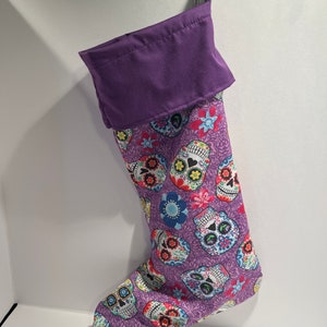 Sugar Skull Halloween or Christmas Stocking skulls flowers purple free shipping image 4