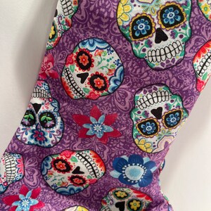 Sugar Skull Halloween or Christmas Stocking skulls flowers purple free shipping image 2