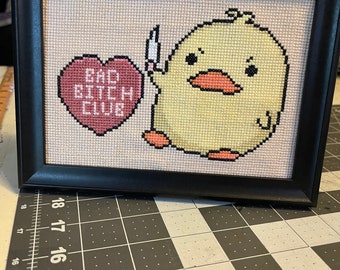 bad bitch club chick with knife cross stitch