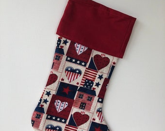 Red white and blue heart house Fourth of July or Christmas Stocking free shipping