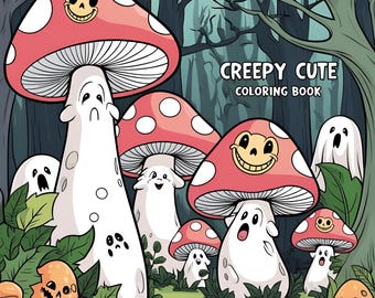 Creepy Cute Coloring Book PDF – 30 Horror Kawaii inspired Pages | Pastel Goth Printable Art | Cute Spooky Halloween Coloring Pages
