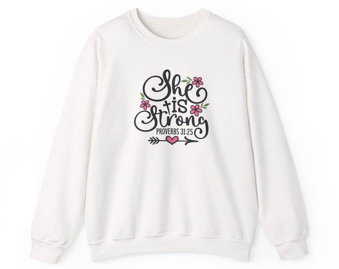 Proverbs 31 Christian Sweatshirt - Se is Strong Crewneck, Faith-Based Apparel, Perfect Gift for Her, Church Merchandise