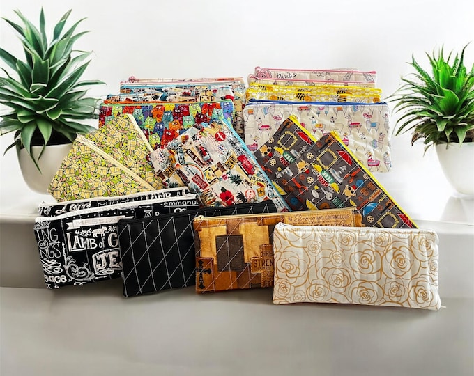 Quilted Pencil Case, Handmade zipper quilted bag great for school ,office , travel , Pencil organizer