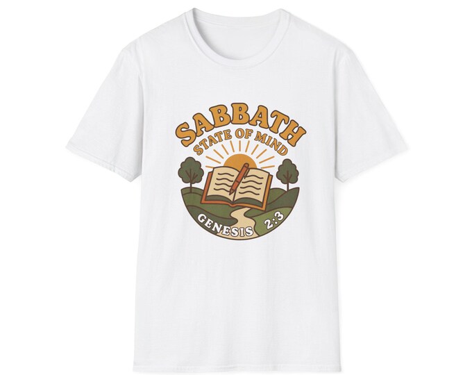 Sabbath State of Mind BOHO Christian T-Shirt – Vintage Bible Verse Tee with Genesis 2:3 – Faith Boho Scripture Shirt