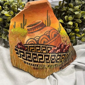 Southwestern Painting on Upcycled Broken Pottery Piece