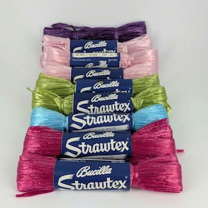 Bucilla Strawtex Raffia Lot 8 Skeins Japan Rayon Craft Flower Making, weaving, Vintage Raffia fiber, embroidery craft supplies