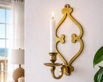 Vintage Brass Wall Sconce | Mid Century Hollywood Regency Ornate Decor