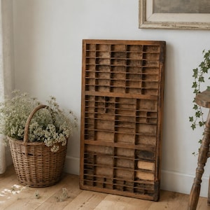 Vintage Wooden Printers Tray with Brass Joinery | Letterpress Type Drawer Shadow Box Shelf