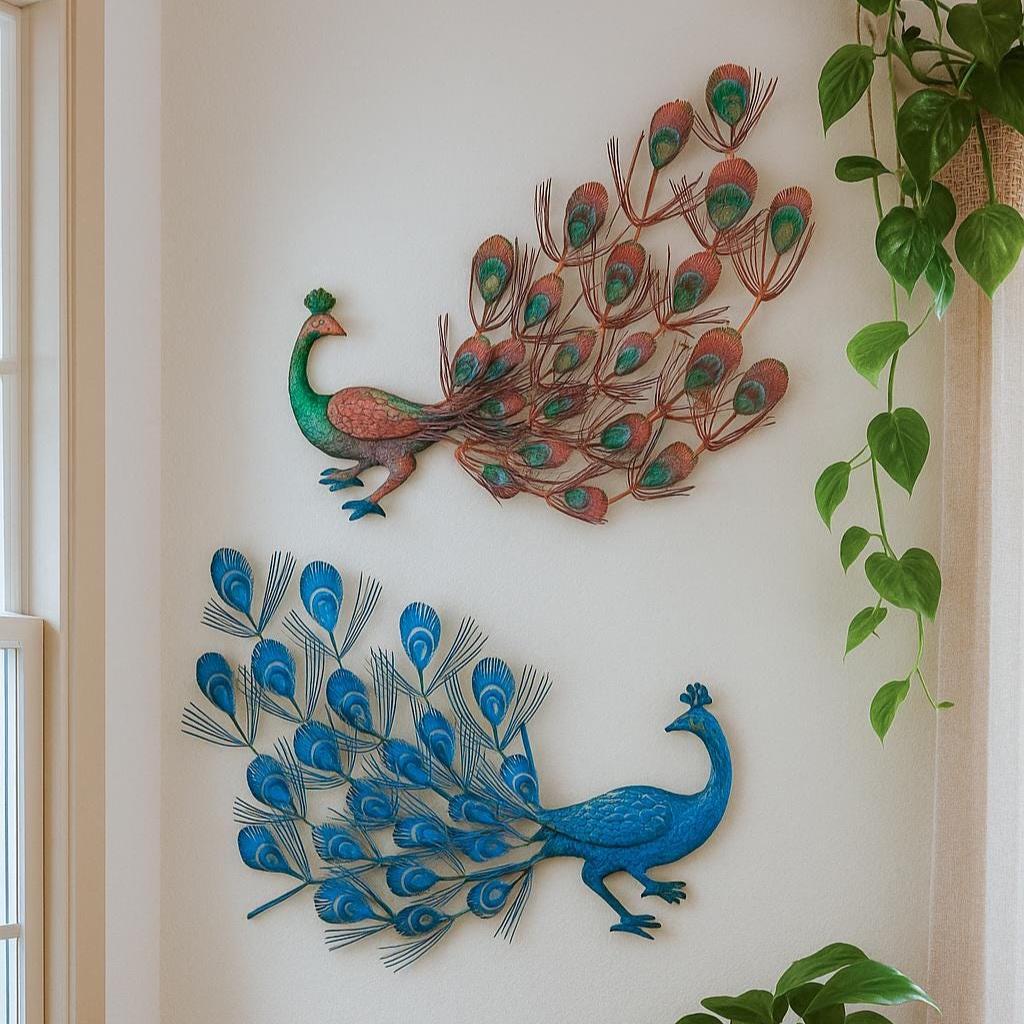 Vintage Set of 2 Metal Peacock Wall Art | Colorful Boho Decor - Etsy
