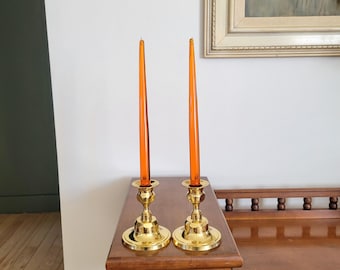 Vintage Amber Lucite Taper Candle Holders, Mid Century Modern Acrylic Sticks