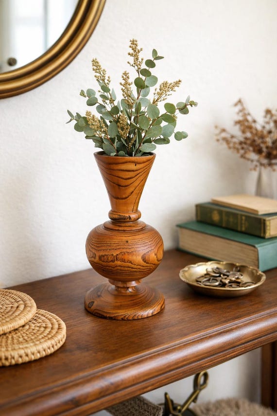 Vintage Hand-Turned Russian Olive Wood Vase / Candleholder – Artisan Made