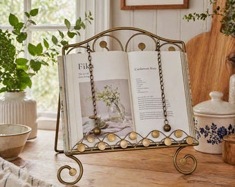 Vintage Metal Cookbook Stand, Ornate Scroll Kitchen Display Easel
