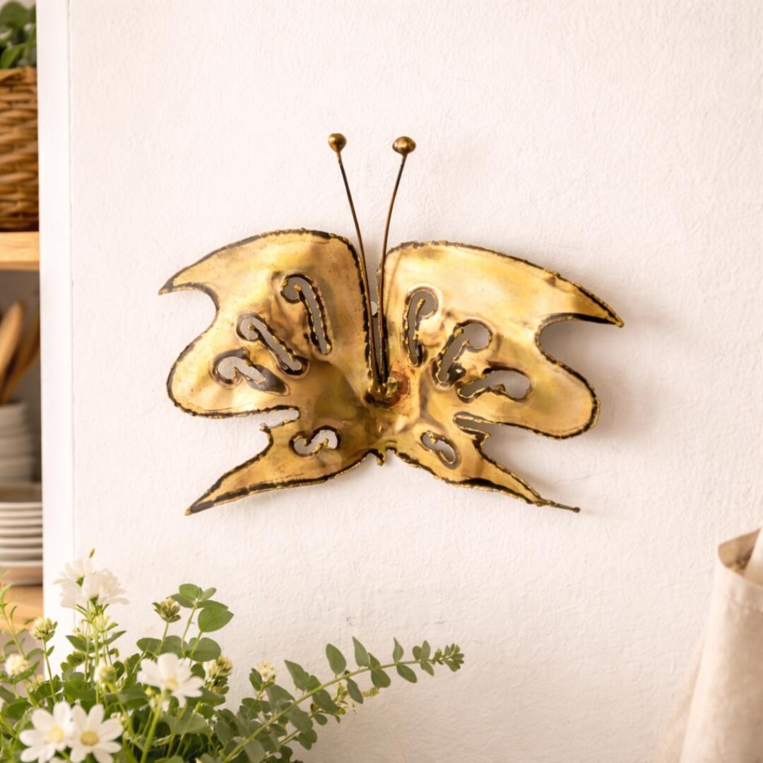 Vintage Brass Butterfly Wall Decor, Mid Century Boho Metal Art Accent ...