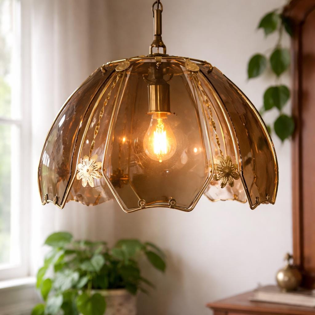 Smoked Glass Pendant 70s Light - Etsy