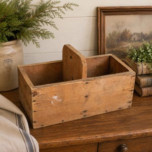 Antique Wooden Tool Tote Box | Primitive Carpenter Carry Box | Rustic Farmhouse Storage Crate
