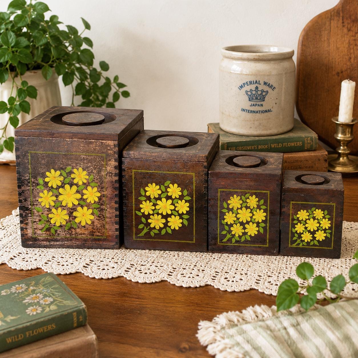 Vintage Imperial Ware Japan Nesting Canister Set Floral Kitchen Storage…