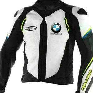 BMW Tyco Motorcycle Racing Jacket Black and White Leather Biker Jacket Mens Moto Protective Gear BMW Motorrad Racing Suit.