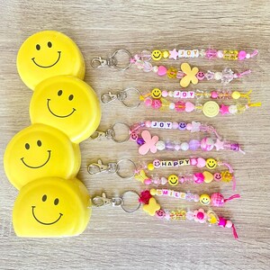 Affirmation Joy Smile Happy Beaded Bag Charm Keychain Purse Accessory Zipper Charm