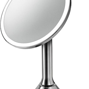 simplehuman Sensor Lighted Makeup Vanity Mirror 8&quot; Round, 5X Magnification, Stainless Steel, Rechargeable and Cordless