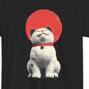 Japanese Lucky Cat T Shirt | Maneki Neko Shirt | Red Sun Japan Tee | Vintage Japanese Graphic | Minimalist Streetwear Gift