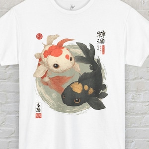 Yin Yang Koi Fish T-Shirt Chibi Japanese Art Tee Cute Goldfish Graphic Unisex Shirt Aesthetic Zen Gift for Anime or Art Lovers