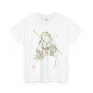 Samurai Frog Ink Art T-Shirt | Japanese Warrior Amphibian Tee | Unique Frog Design Inspired by Traditional Brush Painting