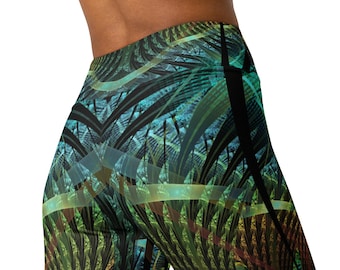 Fractal Peacock Leggings: Visionary Art Yoga Pants, Rave Clothing