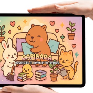 Dibujos para colorear de carpinchos para niños - 16 hojas PDF de animales kawaii en tamaño A4, A5 y media carta - Actividades lindas para imprimir en casa