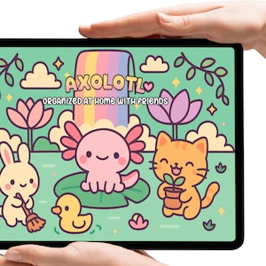 Dibujos para colorear de ajolotes kawaii para niños - 15 lindas hojas PDF en A4, A5 y media carta - Libro de actividades imprimible de amigos animales