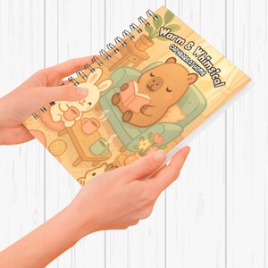 Libro para colorear de carpinchos, cálido y divertido: escenas acogedoras de animales domésticos. PDF imprimible en tamaños media carta, ejecutivo y A5.