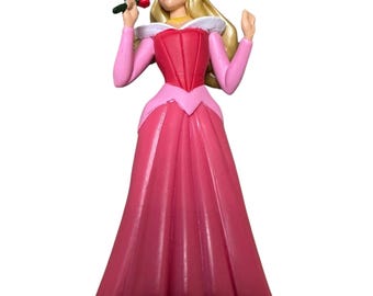 Figura de PVC de la Bella Durmiente Aurora, princesa rosa, de Disney Store, adorno colgante para árbol de Navidad de 3.5"
