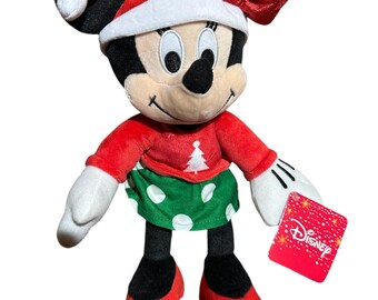 Disney Minnie Mouse con vestido navideño, peluche suave y alegre de 28 cm, NUEVO.