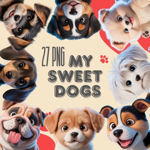 27 Dog PNG Bundle for Sublimation | Cute Puppy Clipart | Cartoon Dog Face PNG | Digital Dog Stickers | Dog Illustration Download