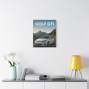 Impresión artística en lienzo mate de Golf GTI, decoración de pared moderna para entusiastas de los coches, regalo para amantes de Volkswagen, decoración para el hogar y la oficina, arte automotriz genial.