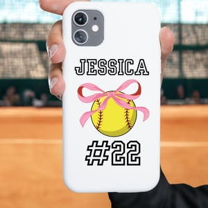 Personalisierte Softball Handyhülle, benutzerdefinierte Name und Jersey Nummer Softball Handyhülle, Coquette Softball Handyhülle, benutzerdefinierte Softball Geschenk