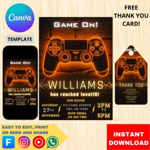 Video Game Birthday Invitation Template for Kids Party - Editable & Printable Digital Invite for Gaming Theme Celebration