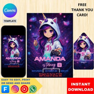 Anime Girls Birthday Invitation Template Editable Canva Invite for Boys & Girls Instant Download Party Card