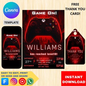 Video Games Birthday Invitation Template for Kids Party – Editable Gaming Invite with Fun Pixel Art Design