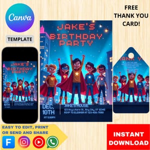 Superhero Zoom Birthday Invitation | Printable Virtual Party Invite for Kids & Adults, Customizable Digital Card
